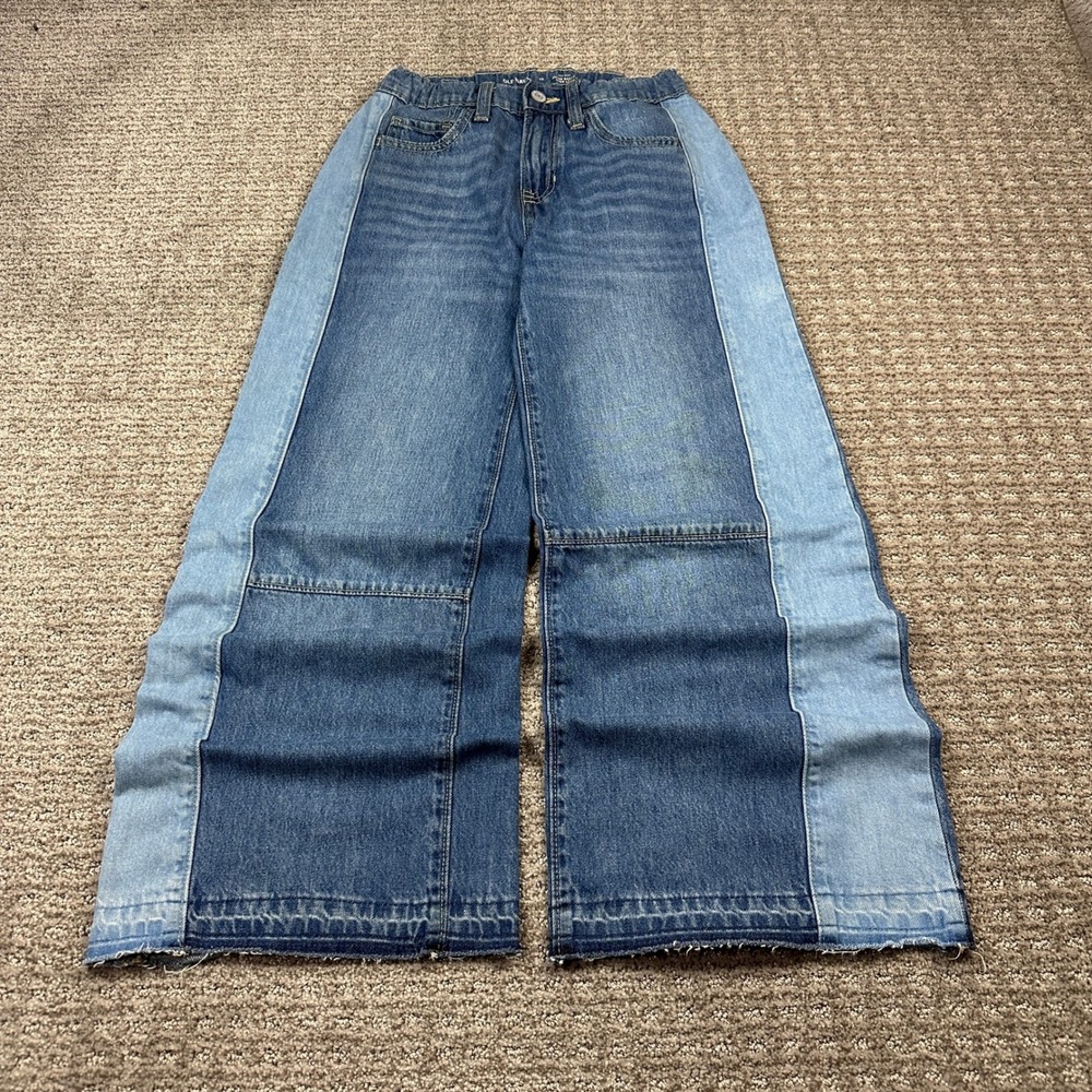 Y2K Old Navy High Rise Super Baggy Wide Leg Two Tone Colorblock Jeans Size 12